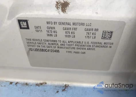 2012 Chevrolet Sonic 1Lt z USA, uszkodzony, nr VIN 1G1JD5SB9C4120406